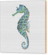 Blue Seahorse Wood Print