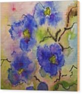 Blue Spring Flowers Watercolor Wood Print