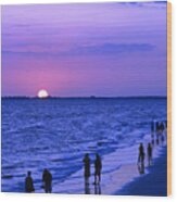 Blue Sunset On The Gulf Of Mexico At Fort Myers Beach In Florida Wood Print
