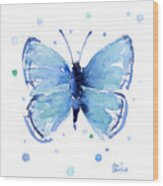 Blue Watercolor Butterfly Wood Print