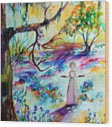 Bluebells Forest And Savannah Bird Girl Watercolor Wood Print