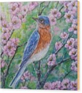 Bluebird And Blossoms Wood Print