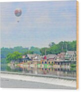 Boathouse Row And The Zoo Balloon In Philadelphia Wood Print