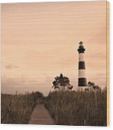 Bodie Lighthouse Sunset Wood Print