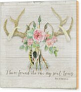 Boho Love - Deer Antlers Floral Inspirational Wood Print