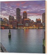 Boston Harbor And Financial Waterfront District Skyline Wood Print