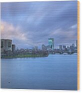 Boston Long Exposure Photography Of The Charles River Skyline Wood Print