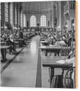 Boston Publc Library Reading Room Black And White Wood Print