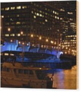 Boston Seaport Bridge At Night Wood Print