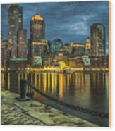 Boston Skyline At Night - Cty828916 Wood Print