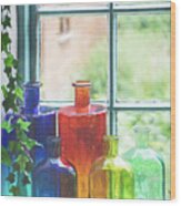 Bottles In The Window Vertical Wood Print
