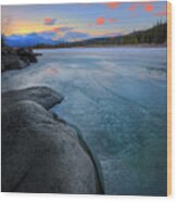 Boulders And Ice On The Athabasca River Wood Print