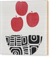 Bowl Of Red Apples- Art By Linda Woods Wood Print