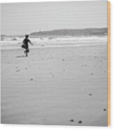Boy On The Beach - Portmarnock, Ireland - Black And White Street Photography Wood Print