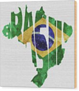 Brazil Typographic Map Flag Wood Print