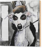 Breakfast At Tiffany's Whippet Caricature Wood Print
