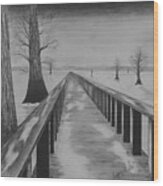 Bridge Across Frozen Lake Wood Print