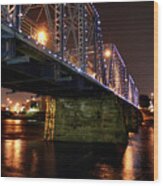 Bridge Lights Over The Grand River Wood Print