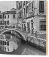 Bridge Reflections In Venice Wood Print