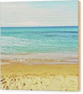 Bright Blue Sea And Sand Beach Wood Print