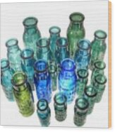 Bromo Seltzer Vintage Glass Bottles Collection - Rare  Green Wood Print