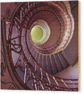 Brown Spiral Art Deco Staircase Wood Print