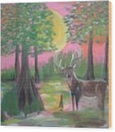 Buck In Swamp Wood Print