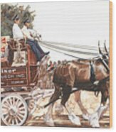 Bud Wagon And Horses Wood Print