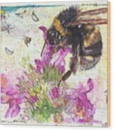 Bumble Bee On Flower Wood Print