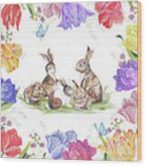 Bunnies In The Tulips-a Wood Print