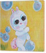 Bunny And The Bubbles Painting For Children Wood Print
