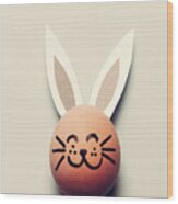 Bunny Egg With Long Ears And Whiskers. Wood Print