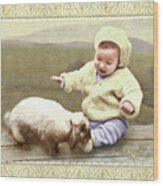 Bunny Nuzzles Baby's Toes Wood Print