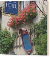 Burg Hotel Sign In Rothenburg Wood Print