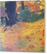 Buried In Autumn Leaves Wood Print