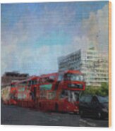 Buses On Westminster Bridge Wood Print