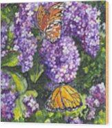 Butterflies And Lilacs Wood Print