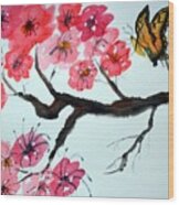 Butterfly And Blossoms Wood Print