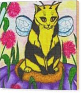 Buzz Bumble Bee Fairy Cat Wood Print