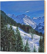 Cabin In The Alps Switzerland, Ski Wood Print