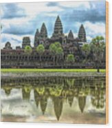 Cambodia Panorama Angkor Wat Reflections Wood Print