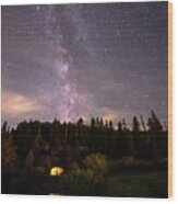 Camping Under Nighttime Milky Way Stars Wood Print