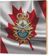 Canadian Forces Emblem Over Flag Wood Print