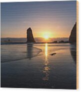 Cannon Beach Sunset Wood Print