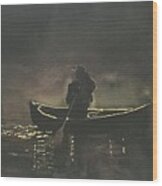 Canoeing Alone Wood Print