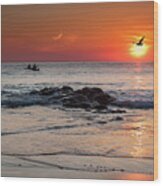 A Canoe At Crackington Haven At Sunset Cornwall Wood Print