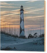Cape Lookout Lighthouse At Sunset Wood Print