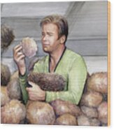 Captain Kirk And Tribbles Wood Print