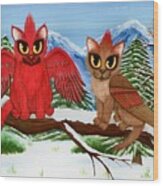 Cardinal Cats Wood Print