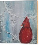 Cardinal In Winter Wood Print